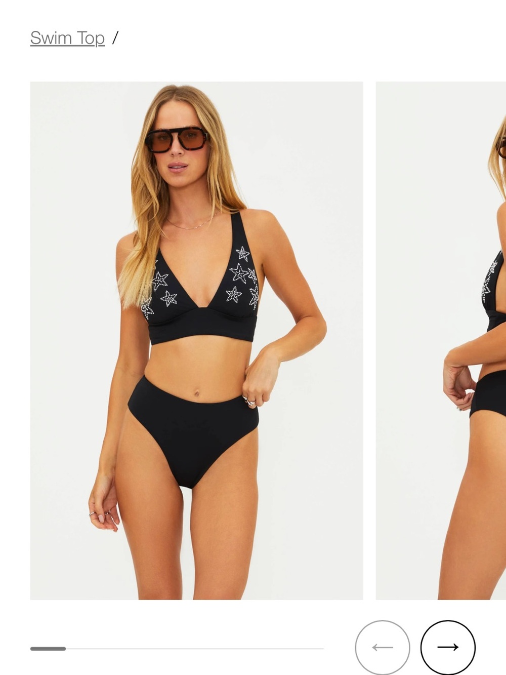 Beach Riot Black Star-Embroidered V-Neck Bikini Top